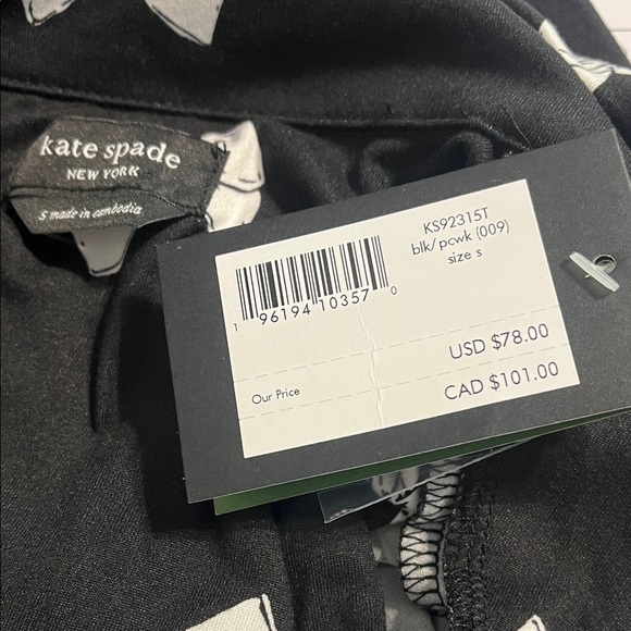 Kate Spade Black and White Bow Tie Short Sleeve 2 Piece Pajama Set Sz S NWT - Picture 4 of 7